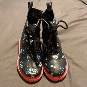 Floral Black and Pink Kids Boots